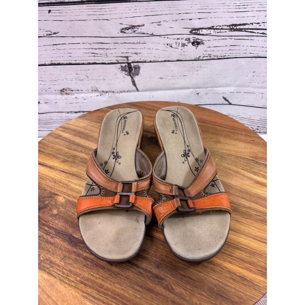 Women's Merrell Brown Orange Leather Sandals Size 8